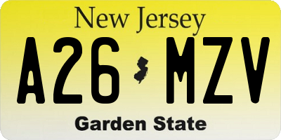 NJ license plate A26MZV