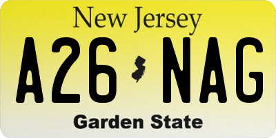 NJ license plate A26NAG