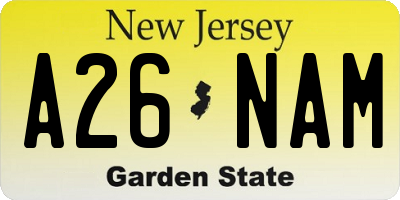 NJ license plate A26NAM