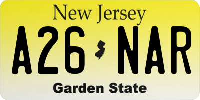 NJ license plate A26NAR