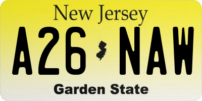 NJ license plate A26NAW