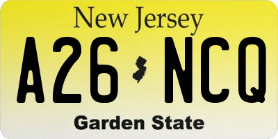 NJ license plate A26NCQ