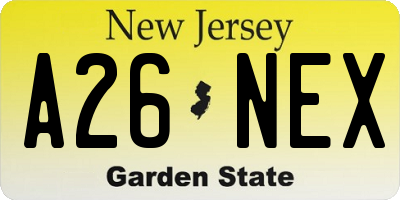 NJ license plate A26NEX