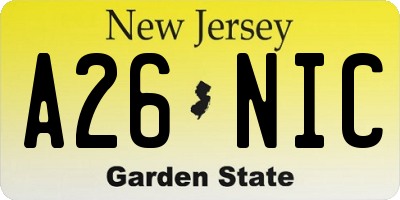 NJ license plate A26NIC