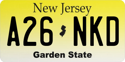 NJ license plate A26NKD