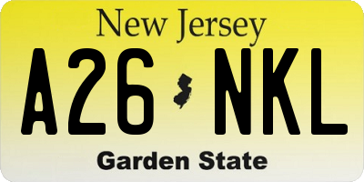 NJ license plate A26NKL
