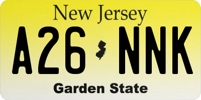 NJ license plate A26NNK