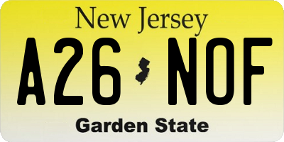 NJ license plate A26NOF