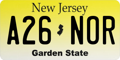 NJ license plate A26NOR