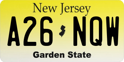 NJ license plate A26NQW