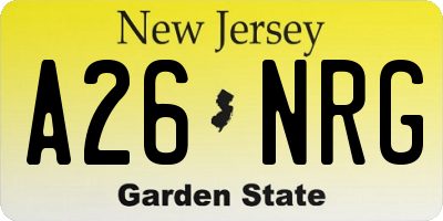 NJ license plate A26NRG