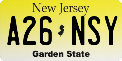NJ license plate A26NSY