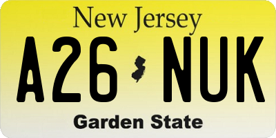 NJ license plate A26NUK