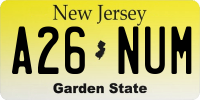 NJ license plate A26NUM