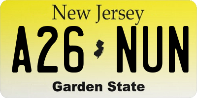 NJ license plate A26NUN