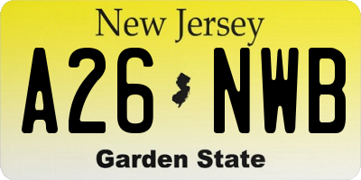 NJ license plate A26NWB
