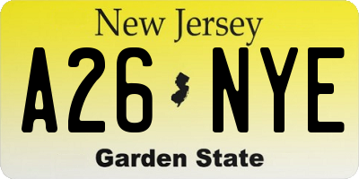 NJ license plate A26NYE