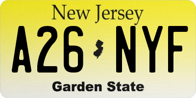 NJ license plate A26NYF