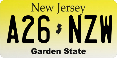 NJ license plate A26NZW