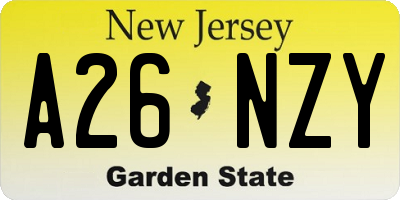 NJ license plate A26NZY