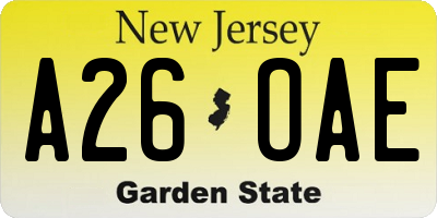 NJ license plate A26OAE