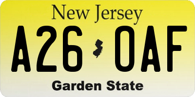 NJ license plate A26OAF