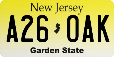NJ license plate A26OAK