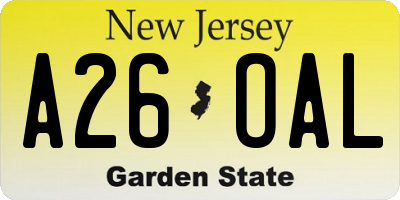 NJ license plate A26OAL