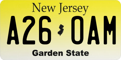 NJ license plate A26OAM