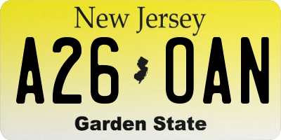 NJ license plate A26OAN