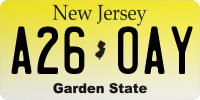 NJ license plate A26OAY