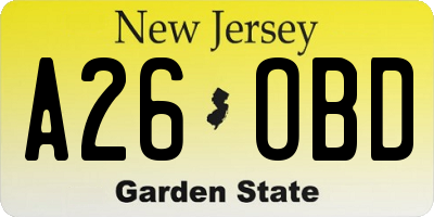 NJ license plate A26OBD