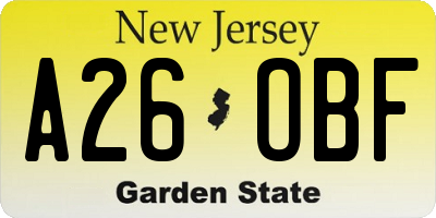 NJ license plate A26OBF