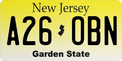 NJ license plate A26OBN