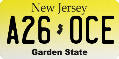 NJ license plate A26OCE
