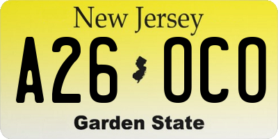 NJ license plate A26OCO