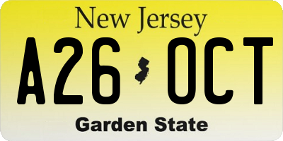 NJ license plate A26OCT