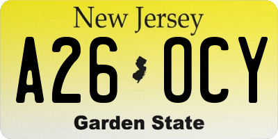 NJ license plate A26OCY