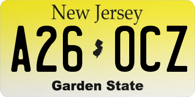 NJ license plate A26OCZ