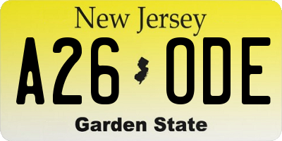 NJ license plate A26ODE