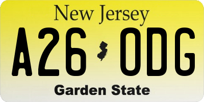 NJ license plate A26ODG