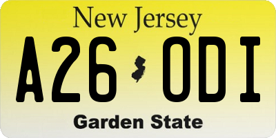 NJ license plate A26ODI