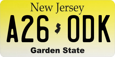 NJ license plate A26ODK