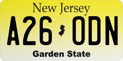 NJ license plate A26ODN