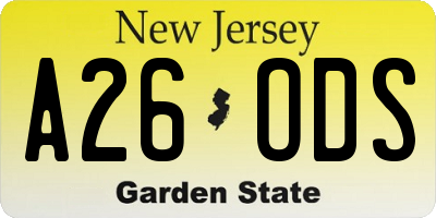NJ license plate A26ODS