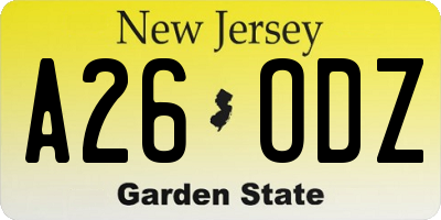 NJ license plate A26ODZ
