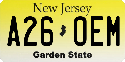 NJ license plate A26OEM