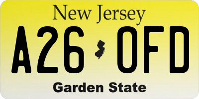 NJ license plate A26OFD