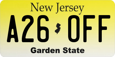 NJ license plate A26OFF