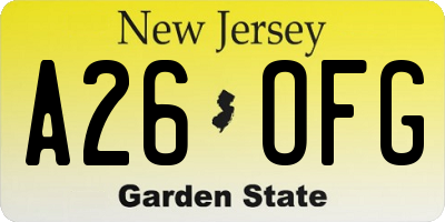 NJ license plate A26OFG